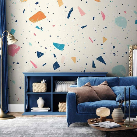 Carta da parati - Terrazzo with Multicolored Large Elements Cheerful Pattern on a Light Background