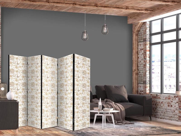 Paravento - Beige Shades of Nature - Flowers and Butterflies on a White Background - Illustration