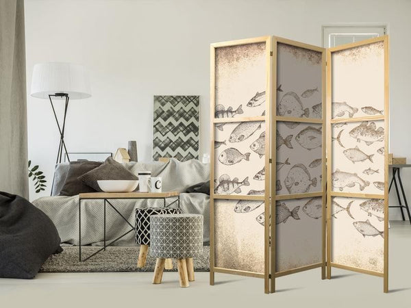 Paravento giapponese Banco di pesci stile vintage 3 ante