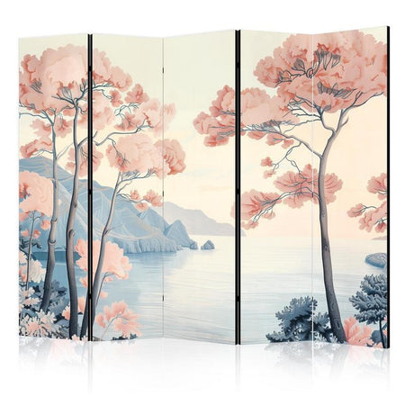 Paravento - Landscape with the Ocean - Cliffs - and Trees in Delicate Pink Shades