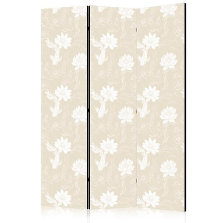 Paravento - Fish and Water Lilies - Bright Oriental Fish Swimming Among Water Flowers on a Delicate Sand-Beige Backgroun