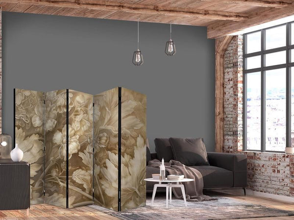 Paravento - Carved Floral Ornaments in Soft Sepia and Brown Tones