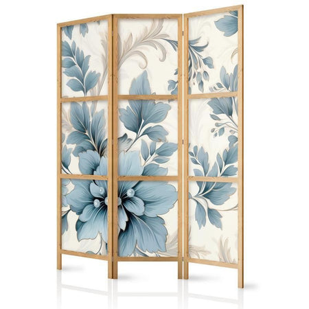 Paravento giapponese - Turquoise Flowers in Retro Ambiance - Floral Ornaments