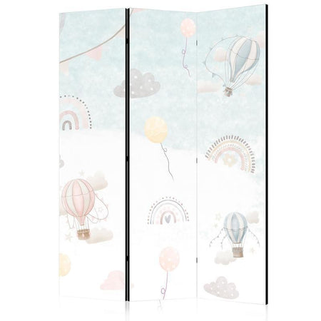 Paravento - Balloons in the Sky - Balloons in Pastel Colors Flying in a Cloudy Sky - Among Rainbows and Stars