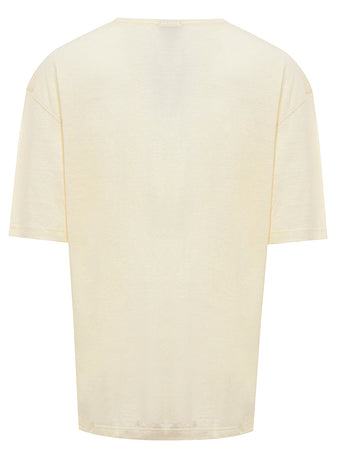 Corneliani T-Shirt Giallo Chiaro a Manica Corta in Lino da uomo