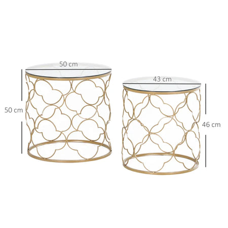 Set 2 x Tavolino da Salotto vetro e acciaio , colroe Oro TG6833-675TG6 , soggiorno salotto basso nero bianco marrone grgio design moderno sala moderno alto divano camera legno vetro rotondo