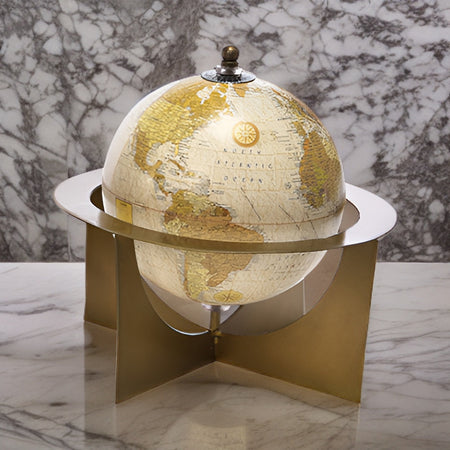 Mappamondo in ottone e legno, decorazione per interno da 18 x 18 x h 20 cm