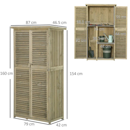 Casetta in Legno da Giardino con Tetto Impermeabile, Armadio da Esterno Porta Attrezzi da Giardino con 4 Scompartimenti, 87x46.5x160cm ZX2845-215GYZX2
