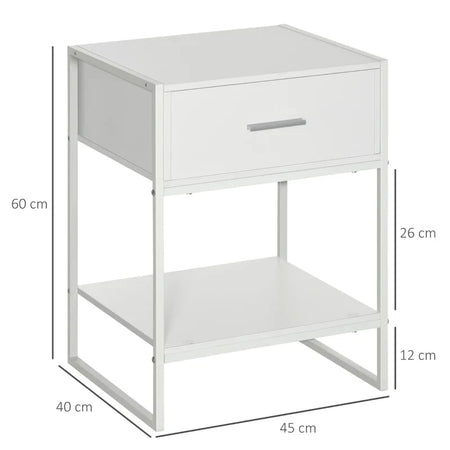 Comodino Moderno Set 2 Pezzi con Cassetto e Ripiano Aperto per Camera da Letto e Soggiorno, in MDF e Acciaio, 45x40x60cm, Bianco TY8831-534V01WTTY8