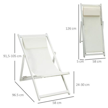 Set 2 Sedie Poltrona Sdraio da Esterni Pieghevoli e Reclinabili in Alluminio, 96.5x58x91.5 cm, Beige 84B-342V01WT