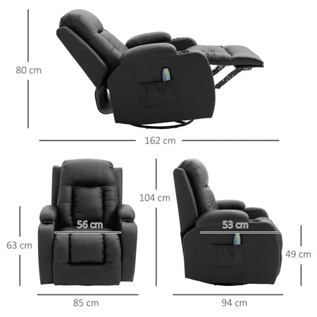 Poltrona Relax Reclinabile fino 150° in Finta Pelle con 8 Punti Massaggio e Riscaldamento, Nero WS7700-050V92BKWS7
