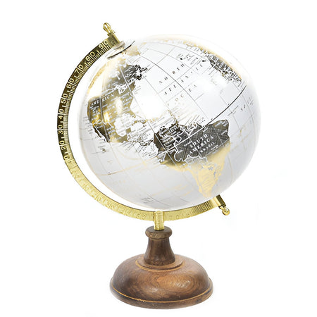 Mappamondo per interno con struttura in ottone chiaro, base in legno