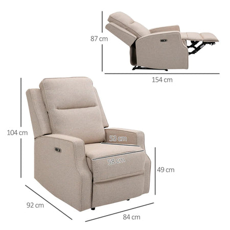 Poltrona Relax Elettrica, Poltrona Reclinabile 150° Moderna con USB per Soggiorno Camera da Letto, Beige, 84x92x104cm GH1833-987V90GH1