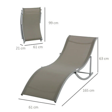 Set 2 Sdraio da Giardino Pieghevoli, Lettino Prendisole in Alluminio e Textilene, 61x165x63cm 84B-540GY