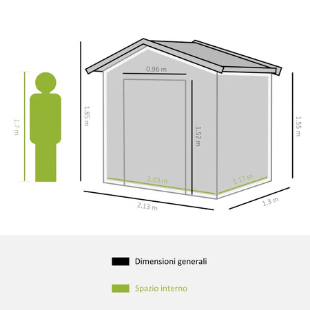 Casetta da Giardino Porta Utensili in Lamiera con Porte Scorrevoli, 213x130x185cm, Verde ER8845-030GNER8