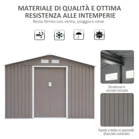 casetta utensili attrezzi esterno giardino casa armadio capanno box deposito 277x195x192cm, Grigia KT4845-031GYKT4