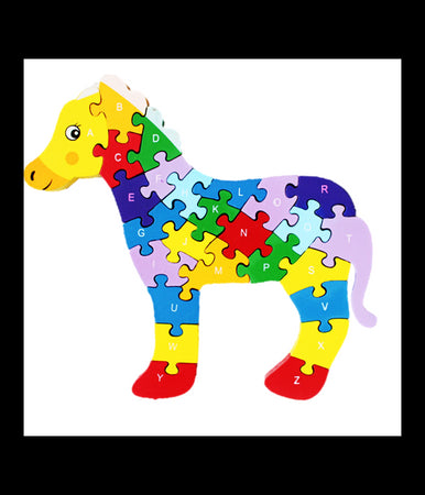 3d Puzzle Legno Forma Di Cavallo Educativo Lettere Numeri Bambini Imparare