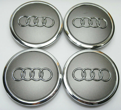 Set Tappi copri mozzo Cerchi in Lega Coprimozzo 61mm Compatibili Audi  Grigio A3 A1 A4 A5 A6 Q5 Q7