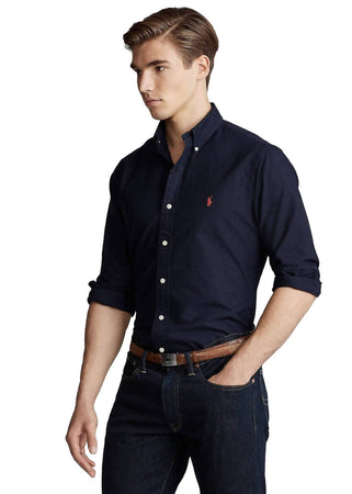 Ralph Lauren Camicia Uomo Button-down Tinta Unita Slim Fit Feather Weight Twill Camicia Polo Maniche Lunghe Pony Ricamato