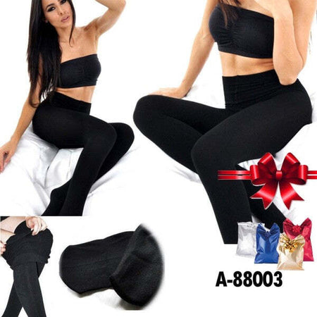 3x-Leggings-/-Collant-A-88003-Donna-Felpati-Termici-Eleganti-3pz.-Colore-Nero