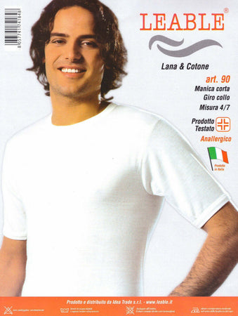 3x Maglia Intima Uomo Leable Art. 90 Mezza Manica Girocollo Corpetto Lana E Cotone Termo Regolatore Maniche Corte Canottiera Maglia Della Salute Bianca