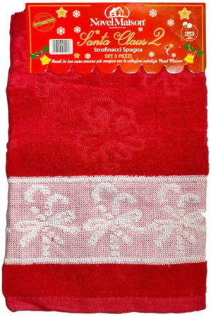 3x Strofinacci Rossi 100% Spugna Di Cotone Set 3 Asciugamani Natalizi Santa Claus Asciugamano Rosso Cucina Natalizio Novelmaison