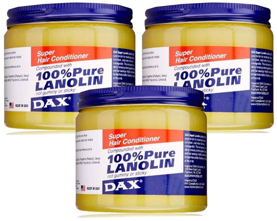 3x Super Dax Pomade 100% Pure Lanolin Hair Conditioner Not Gummy or Sticky 100 G Crema per Capelli Condizionante Anti Rottura per Capelli Fragili Con Lanolina Pura Al 100%