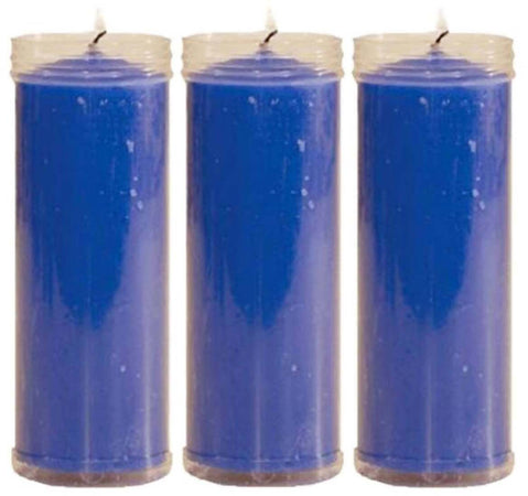 3x Velòn Azul Con Tubo Protector Candela Santeria Esoterica Blu 14 X 5.5 Cm Candele per Rituali E Cerimonie