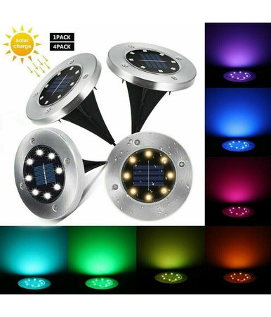 4 Faro Lampada 8 Led Rgb Solare Da Esterno Giardino Faretto Picchetto Segnapassi