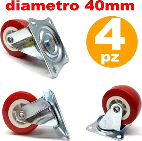 4-Ruote-In-Gomma-Ricambio-Per-Carrello-Mobili-Con-Piastra-Girevole-Rosso-40mm