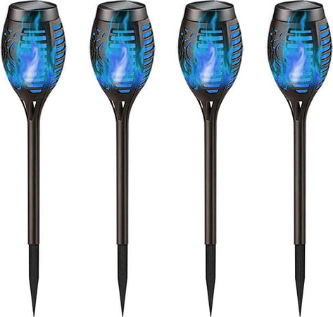 4-X-Lanterna-Solare-LED-Luce-BLU-Effetto-Tremolante-per-Giardino-Vialetti