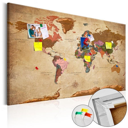 Quadro di sughero - World Map: Brown Elegance