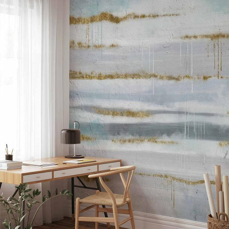 Carta da parati - Modernist background - abstract stripes pattern with gold patterns