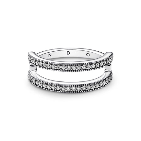 Pandora - Anello Doppia Fascia Logo e Pavè