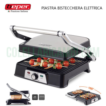 Piastra Bistecchiera Elettrica in Teflon Antiaderente 2000W Beper