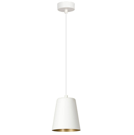 Sospensione 1 Luce Milargo In Acciaio Bianco Con Paralume A Cono In Bianco E Oro