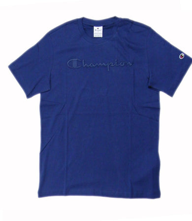 Champion SS TEE Light Cotton Jersey Uomo Logo Grande Cotone Blu Navy
