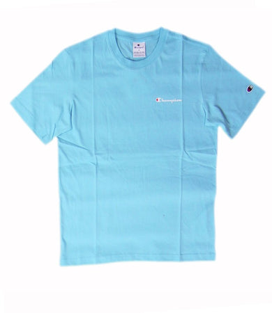 Champion SS TEE Light Cotton Jersey Uomo Logo Piccolo Cotone Celeste