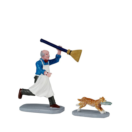 Personaggi per villaggio di Natale "Ladro di pesci felino" in Resina