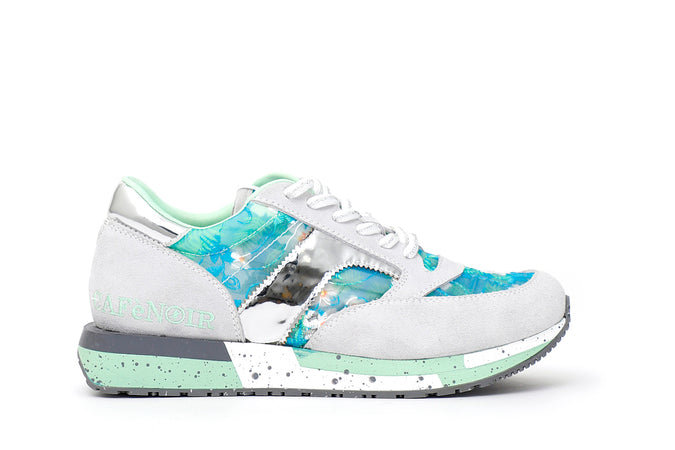 SNEAKER IN PELLE SCAMOSCIATA E TESSUTO FLOREALE
