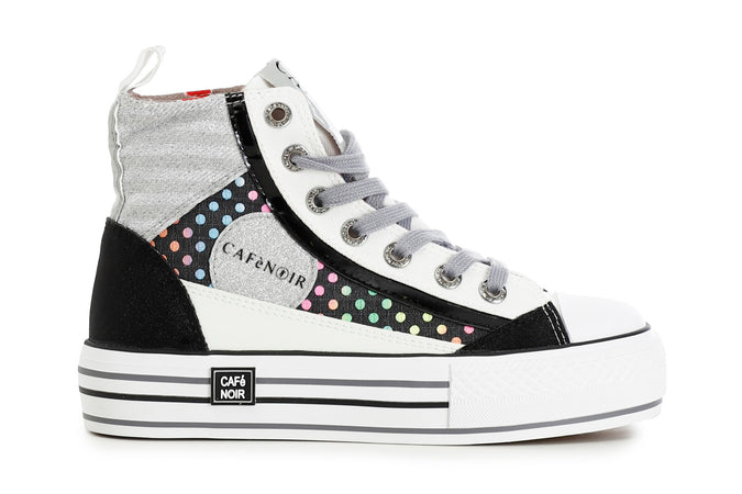 SNEAKERS MID PATCHWORK IN TESSUTO CON POIS