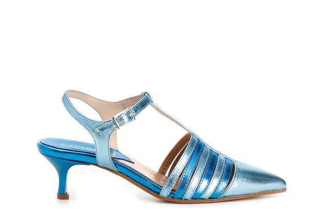 SCARPE GILDA APERTE DIETRO IN PELLE METALLIZZATA