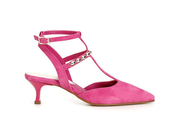 SCARPE IN PELLE SCAMOSCIATA CON LACCIO ALLA CAVIGLIA E ACCESSORIO