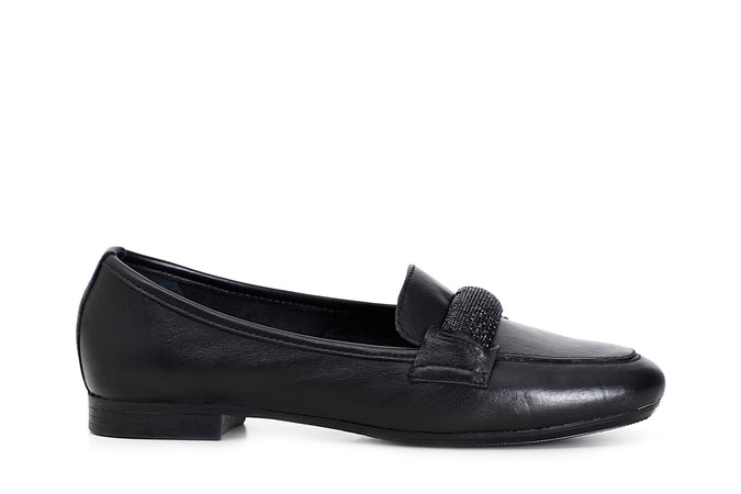 MOCASSINO IN PELLE CON PASSANTE IN MICROSTRASS