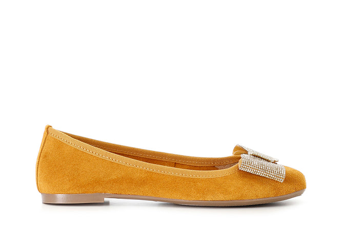 BALLERINA IN PELLE SCAMOSCIATA CON FIOCCO IN MICROSTRASS