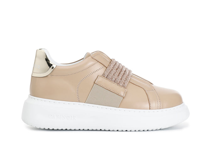 SNEAKERS IN PELLE CON ACCESSORIO STRASSE ELASTICI
