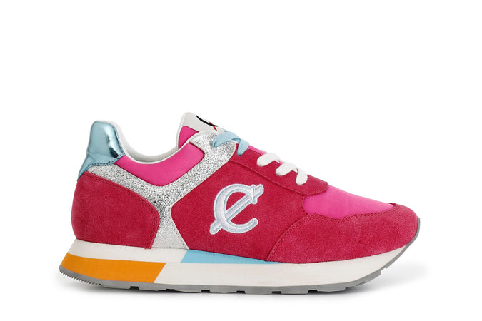 SNEAKERS IN PELLE SCAMOSCIATA E TESSUTOCON RIPORTI GLITTER