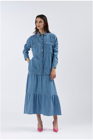 CAMICIA IN TELA DENIM CON COLLETTO RICAMATO