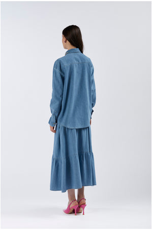 CAMICIA IN TELA DENIM CON COLLETTO RICAMATO