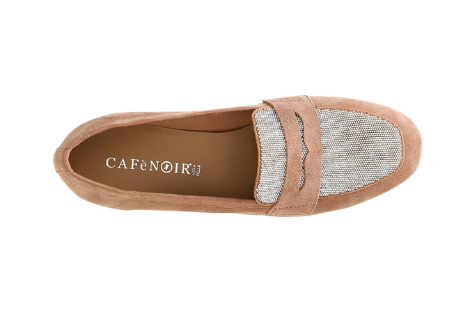 MOCASSINO IN PELLE SCAMOSCIATA CON VASCHETTA STRASS